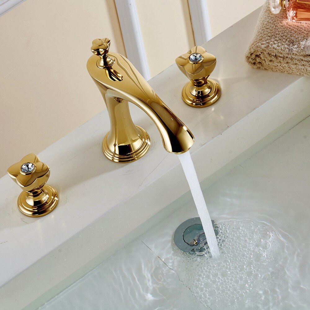 Toulon Dual Handle Gold Finish Bathroom Sink Faucet